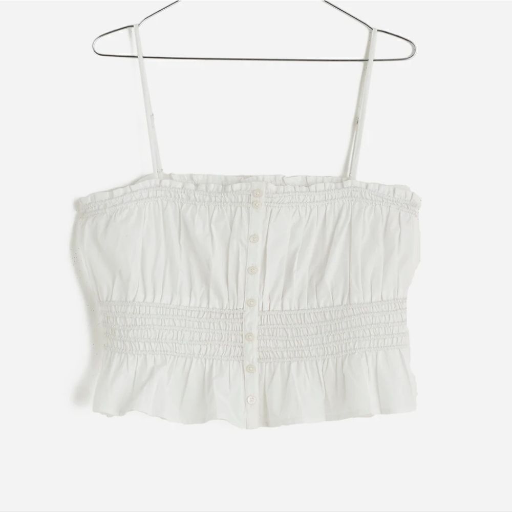 NWT Madewell Smocked Button-Front Top in Poplin